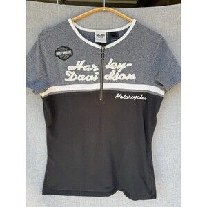 Vintage‎ Y2K Harley-Davidson Zip Biker T-Shirt Womens Small Black Gray